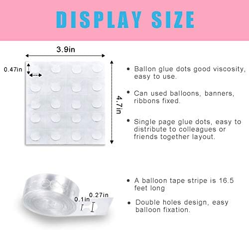 Balloon Decorating Tape Strip for Ballon Arch Garland Kit 2 Rolls 32.8 Feet, 400 Pcs Glue Dots Point Stickers for Wedding Birthday Party (Double Holes)