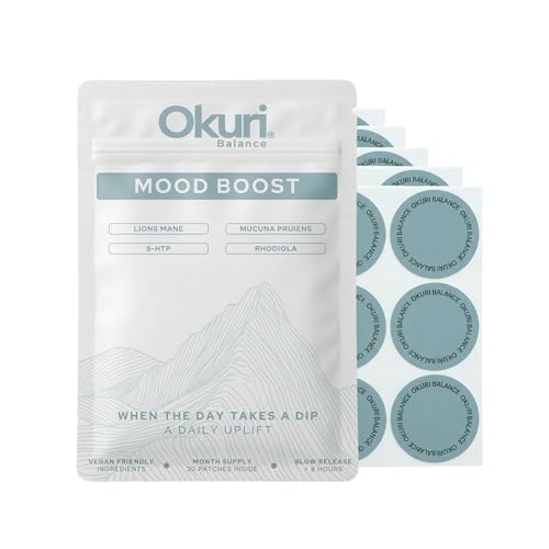 Okuri Dopamine Support Wellness Patches | Natural Focus & Motivation with Mucuna Pruriens & L-Tyrosine | Steady Energy Cognitive Support Patches for Brain Fog | Vegan & Skin-Friendly (30 Pack)