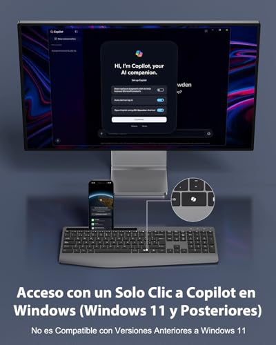Miniatura 2 de Tecurs Teclado Inalámbrico Ergonómico Con Reposamuñecas, 2.4g Teclado Silencioso Recargable, Retroiluminación, Teclado Español Qwerty Para Windows 11 10 8 7 Vista Xp