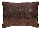 Paseo Road | Del Rio Western Decorative Throw Pillow, 16x21 inch, Brown Tooled Faux Leather Oblong Pillow, Concho Studded Fringed Accent Pillow for Bed, Couch, Sofa