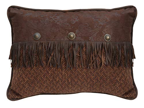 Paseo Road | Del Rio Western Decorative Throw Pillow, 16x21 inch, Brown Tooled Faux Leather Oblong Pillow, Concho Studded Fringed Accent Pillow for Bed, Couch, Sofa