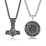 🧭Viking Schmuck für Herren Männer🧭 Das Wikinger Thor Hammer Halskette Vegvisir Kette Set ist das perfekte Wikingergeschenk für Herren Männer, Wikingerliebhaber, World of Warcraft Spieler, geeignet für Wikingerpartys, Erwachsene Cosplay, Club, Weihnachten, Halloween oder das tägliche Leben. Beste Geschenke für sich selbst, Vater, Ehemann, Liebhaber an einem besonderen Tag