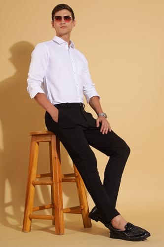 Image of Fyltr Men's Regular Fit Shirt - Dobby Self Design| Full Sleeve | Functional Patch Pocket | White Formal Shirts for Men