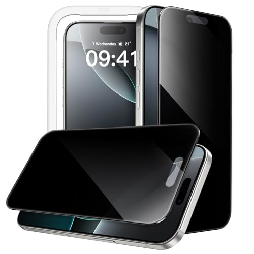 JETech Protector Pantalla Privacidad 360 Grados para iPhone 16 Pro 6,3 Pulgadas, Cristal Vidrio Templado Antiespia 4 Vías con Marco de Instalación Fácil, 2 Unidades