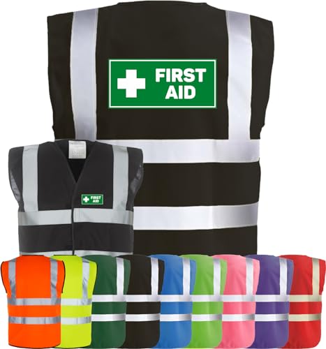 Corporate Togs FIRST AID Printed Hi-Vis Vest - Safety Waistcoat Tabard, Fastening, Health & Safety Compliant Waistcoat | Protective Safety Wear