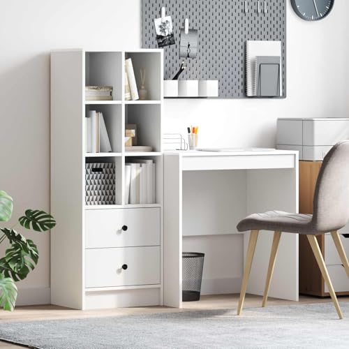Zeiquah Escritorio con cajones y estante de madera blanca, 115,5 x 50 x 127 cm, diseño minimalista moderno, gran espacio de trabajo para oficina y dormitorio, duradero y funcional