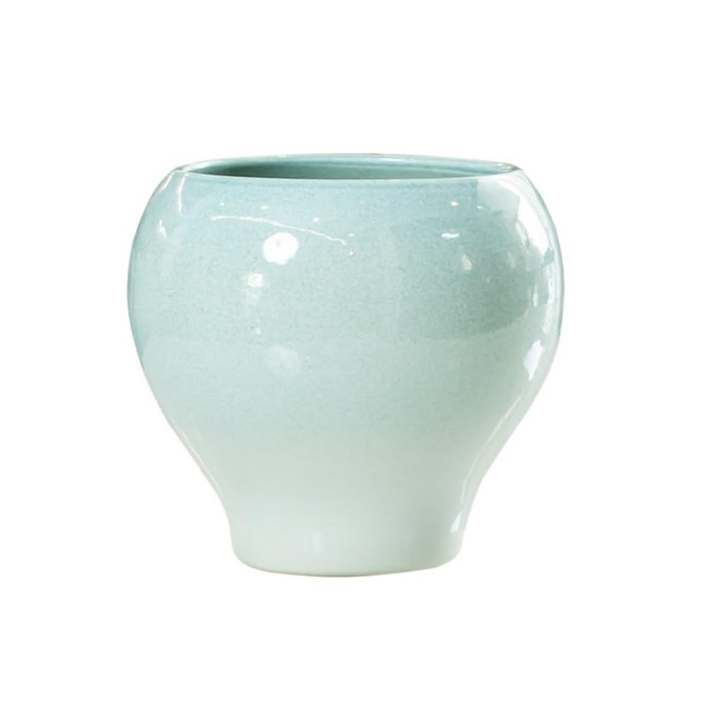 XBGfdySD ﻿Round Ceramic Glazed Flowerpot Dia 16 cm x H 19 cm Plant Planter with Drainage Holes Indoor and Outdoor Plant Container(Blue)