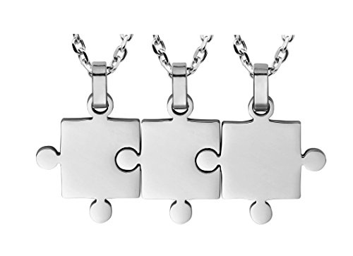 3 Piece Puzzle Necklace Friendship - Women Men Stainless Steel Pendant Silver Tone