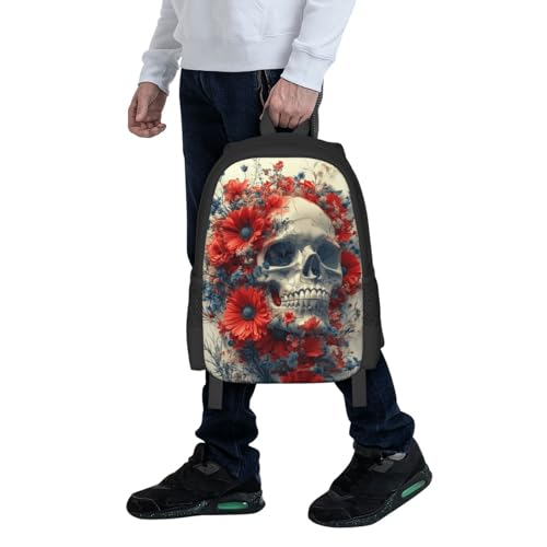 Image of Floral Skull Print Backpack For Men Women Lightweight Daypack For Daily Commutes Business Travel Hiking