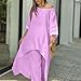 Thoughtaidea Women's Solid Color Linen Fashionable Casual Suit, Elegant Cotton Linen Two Piece Irregular Pantsuits (A,Large)