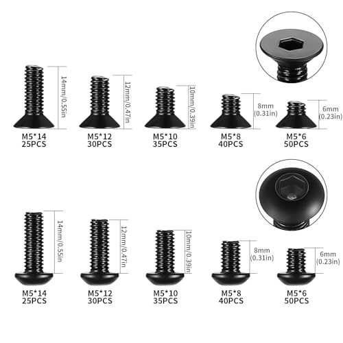 360 Pcs M5 Metric Hex Socket Head Cap Screws Bolts Set, Including 180 Pcs Countersunk Pan Head Screw - Image 2