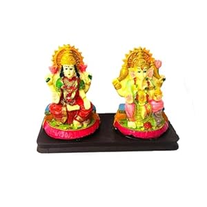 Laxmi Ganesh 4″ Resin Color Idol Murti Spiritual Figurine Religious for Diwali Ritual Worship Money, Success, Good Luck and Prosperity Home Temple Puja Decorative Showpiece Decoration Gifts Statue