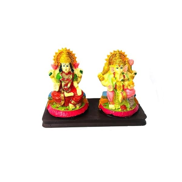 Laxmi Ganesh 4″ Resin Color Idol Murti Spiritual Figurine Religious for Diwali Ritual Worship Money, Success, Good Luck and Prosperity Home Temple Puja Decorative Showpiece Decoration Gifts Statue
