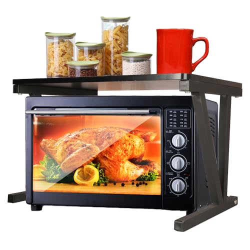 GLOYY Microwave Oven Rack, Wooden Kitchen Counter Shelf About 22'' Wide, Maximum Load 132lb/60kg, 2-Tier Kitchen Appliance Organize for Space Saving,Microwave Shelf