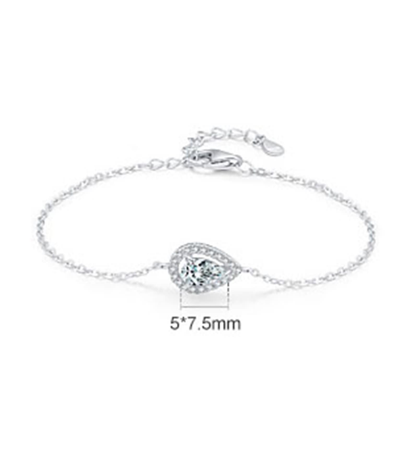 Kette Armband Weißgold 9K / 14K / 18K für Damen, Wassertropfen mit Erstellter Diamant 0,79 Karat, 16 CM + 5 CM Verlängerung, Armkette Silber Damen