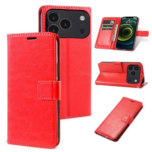 Étui iPhone 15 Pro rouge housse protection intégrale clapet portefeuille cuir uni