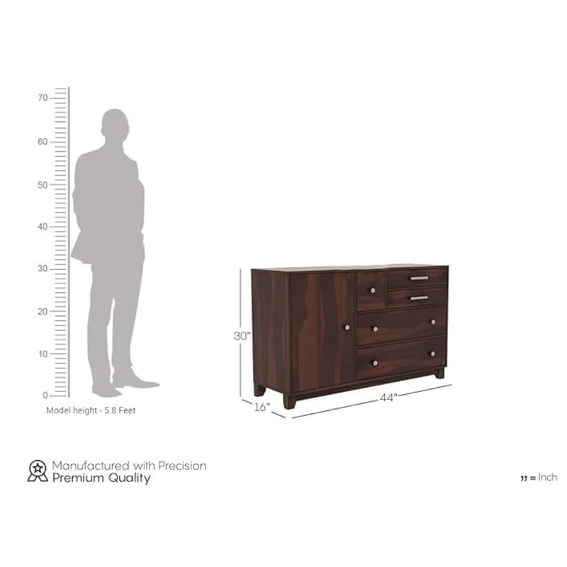 Image of Amazon Brand - Solimo Solid Sheesham Wood Karen Sideboard Cabinet with 4 Drawers & 2 Doors | Multipurpose Wooden Storage Organizer for Living Room, Bedroom, Kitchen, Office & Home (Walnut Finish)