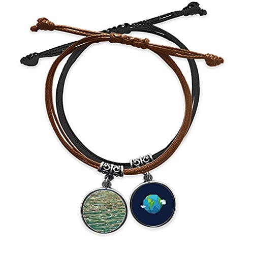 Pulsera de ondas de agua azul con cuerda y cuero estilo marino