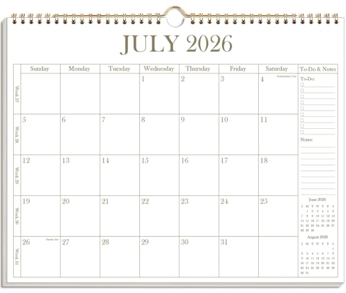 2026-2027 Calendar - Wall Calendar 2026-2027 from July 2026 - December 2027, 18 Months Calendar with Premium Paper, Twin-Wire Binding & Hanging Hook, 12" x 14.5", Golden