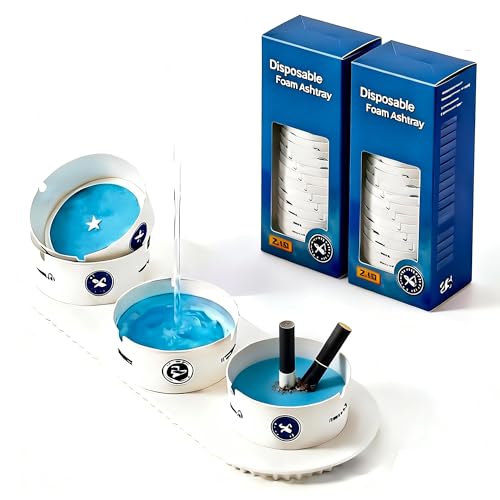 Disposable Foam Ashtray 50-Pack, Paper Outdoor Ashtrays For Patio With Water-Foaming Sand Base, Odor Control, Mess-Free, Portable For Home, Office, Car, Camping,For Outdoors