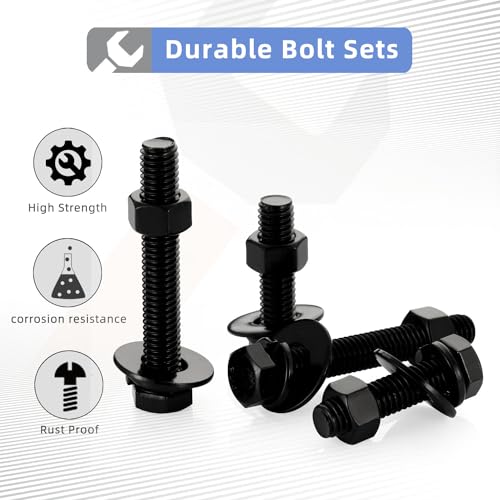 Image of Mellewell 1 /2-13 x 3 Hex Head Screws Bolts, Nuts, Flat & Lock Washers, Fully Threaded, Stainless Steel 18-8, Black Finish, 2 Sets