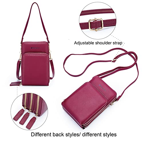 MAYMOONER Cell Phone Purse for Women, Small Crossbody Bag PU Leather with Card Slots Multiple Zipper Closure4