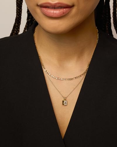 PAVOI 14K Gold Plated Initial Letter Double Dog Tag Pendant Necklace | Dainty Cubic Zirconia Letter Tag Round Box Chain Necklaces for Women2