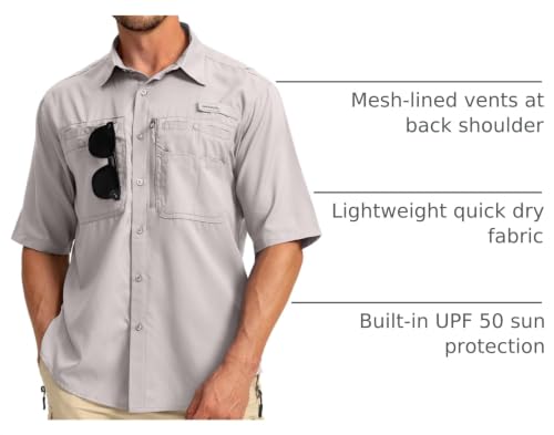 Image of G Gradual Men's Fishing Shirts with Zipper Pockets UPF 50+ Lightweight Cool Short Sleeve Button Down Shirts for Men Hiking