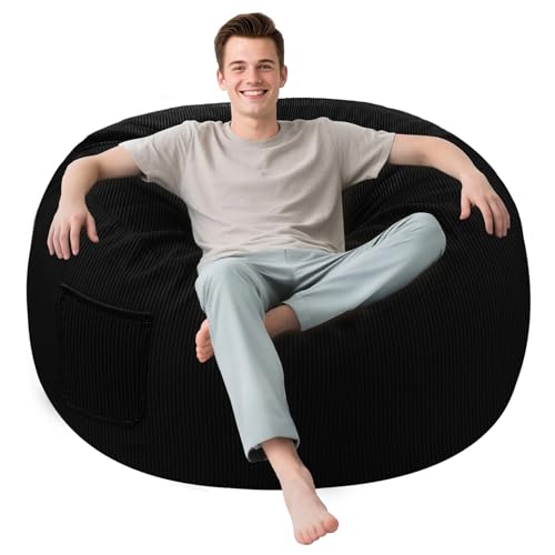 Jorbest Bean Bag Chair for Kids Teens and Adults, Memory Foam Bean Bag Chairs with Removable Corduroy Bean Bag Cover, Soft Beanbag Lounger Sofa Bean Bag Couch with Filler for Reading(Black, XXX-Large)