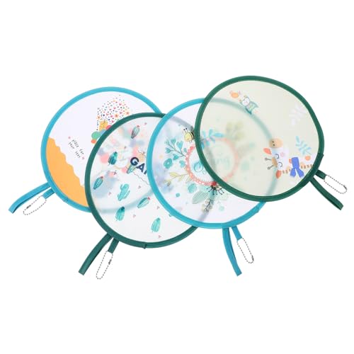 VALICLUD 4 Piezas Abanicos Plegables Redondos de Mano con Diseño de Dibujos Animados Ligeros y Portátiles para Baile Fotografía Fiestas y Uso Diario