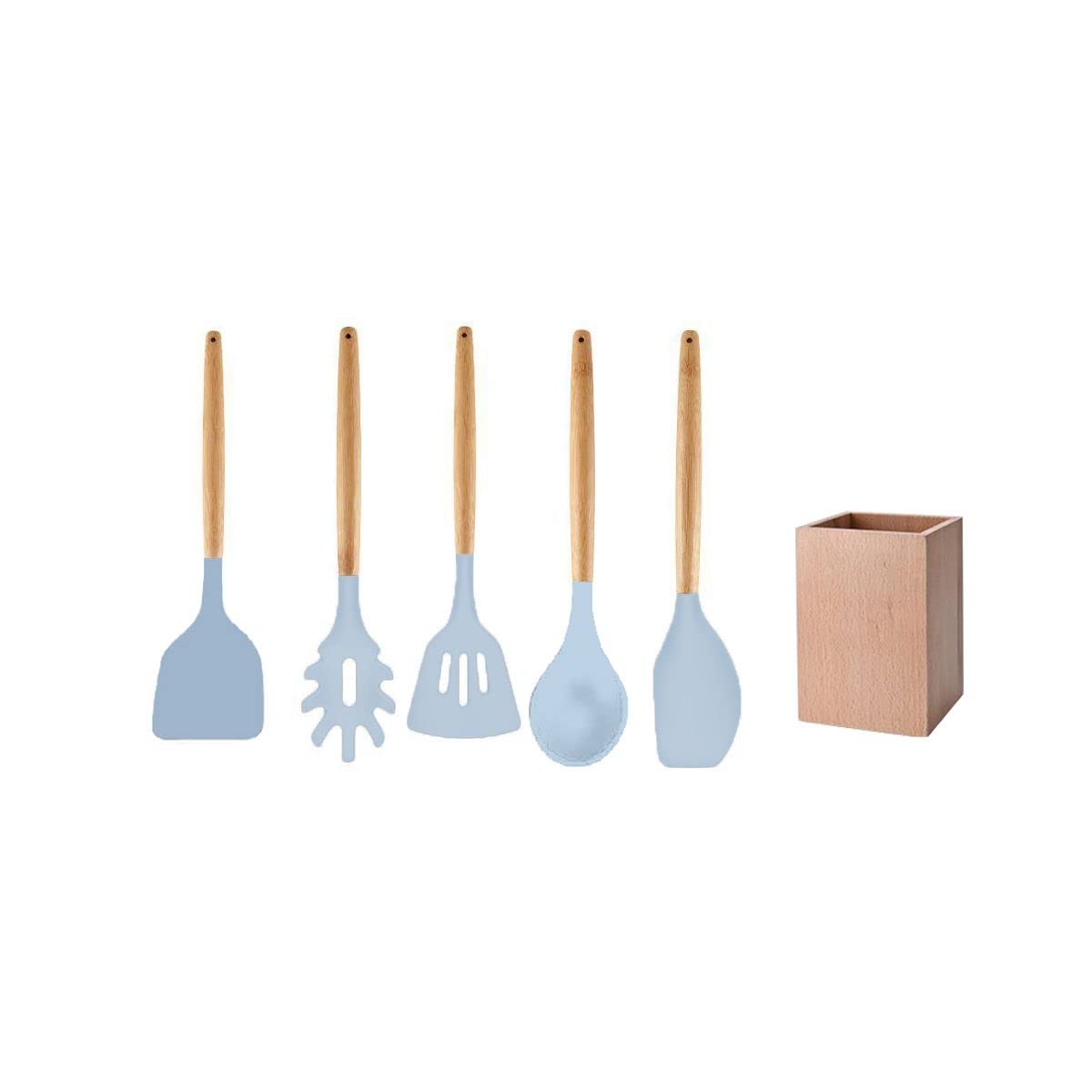 Fackelmann 30178 Kitchen Utensil Set, 5 Pieces, Wooden Spoon and Spatula, Silicone, FSC Wood, 32 cm