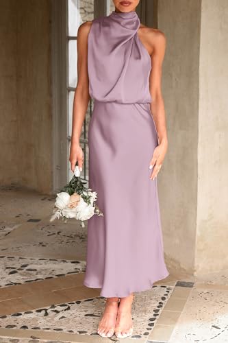 Image of PRETTYGARDEN Women's 2026 Summer Satin Dress Elegant Sleeveless Mock Neck Cocktail Party Maxi Dresses