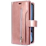 URFEDA Kompatibel mit Samsung Galaxy S10 Leder Hülle, Handytasche Schutzhülle Tasche Case [ 9 Kartensteckplätze ] Reißverschluß Brieftasche Flip Ständer Magnetverschluss Klappehülle,Rose Gold
