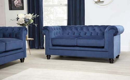 Image of Modern & Classic Chesterfield Sofa 5 Seater Sofa Velvet L-Shape Corner Sectional Button Tufted Sofa for Living Room, Dining Room, Office and Hallway-(Bluee).