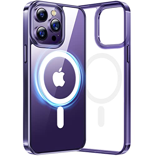 TORRAS Magnetic Clear Purple Designed for iPhone 14 Pro Max Case [Never Yellow][Military Grade Drop Tested] [Compatible with MagSafe] Protective Slim Case for iPhone 14 Pro Max 6.7'', Clear Purple