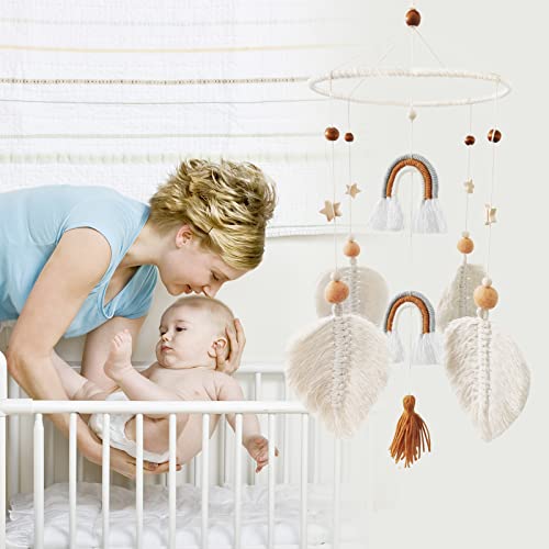 Crib Mobile For Girls And Boys,Macrame Rainbow Boho Baby Mobile Handmade Nursery Kids Room Decor（Rainbow Tassel） #TOP5