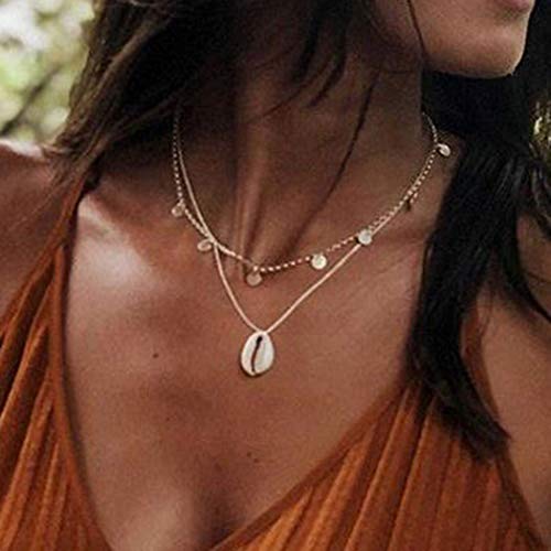 Preisvergleich Produktbild Jovono Boho Mehrschichtige Muschel Anhänger Halsketten Mode Pailletten Choker Halskette Kette Schmuck für Frauen und Mädchen (Gold)