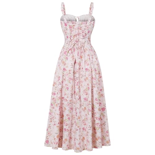 Image of IBTOM CASTLE Women Corset Dress Sleeveless Spaghetti Straps Casual Dresses Boho Slit Lace Up Flowy Midi Bustier Sundress