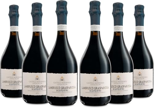 Castelli Modenesi Lambrusco Grasparossa di Castelvetro DOC, Rotwein mit vollem und ausgewogenem Geschmack und einem eleganten und vielseitigen Bouquet, 11 Prozent Vol., 6 Flaschen 750 ml