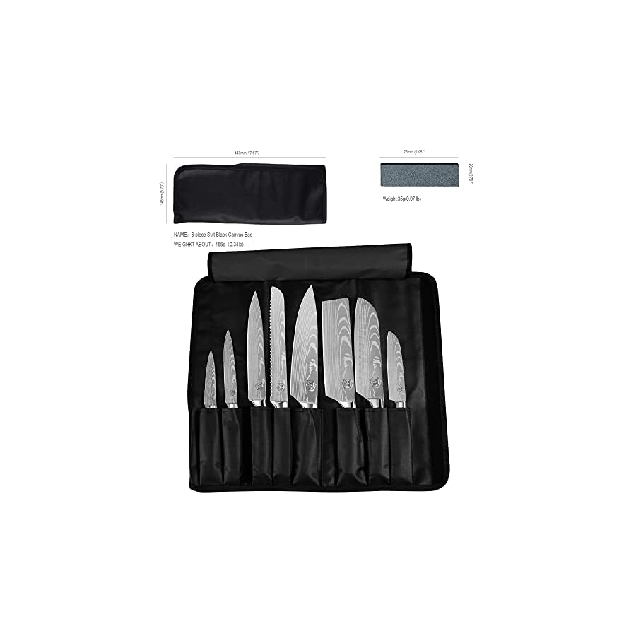 XYJ Culinary Knife Set With Carry Bag&Whetstone Stainless Steel Santoku Slicing Nakiri Knives Japanese Chef Knife Set Sharp Laser Etched Blade Ergonomics Handle