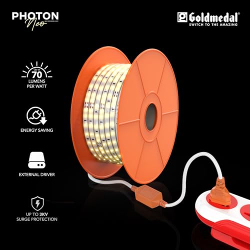 Image of Goldmedal Photon Neo 45 Meter LED Rope Light with 10W per Meter | 120 LEDs | Decorative Rope Lighting for Home, Hall, Bedroom, Outdoor & Indoor | Strip Light for All Festivals| Warm White(3000K)