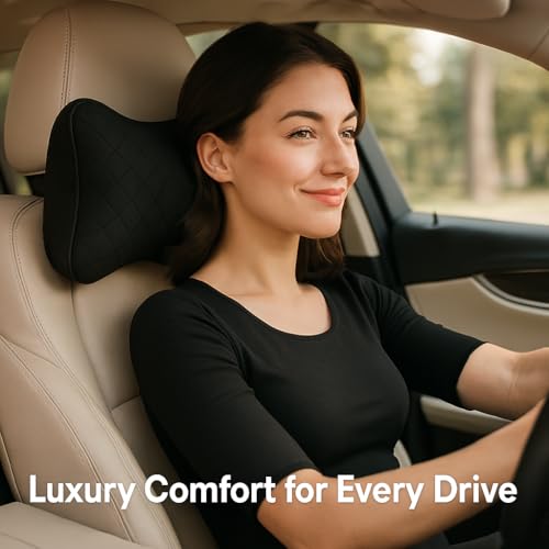 Image of Velvet Soft car Neck Pillow for Travel, Travel Micro Fiber Rest Pillow /Cushion Set of Pillows Compatible with All Cars - Pack of 2 Pieces (Black)