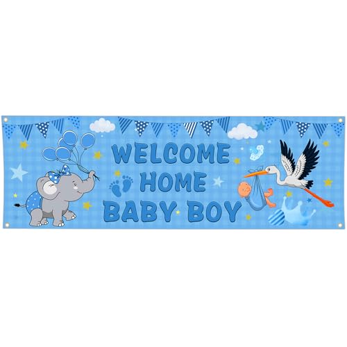 Shuitouk Welcome Home Baby Boy Banner Flags for Outside 24x72 Inch Outside Single sided Its a Boy flag Baby Shower Wall Flag Stork Sign House Yard Banner Parties Decorations