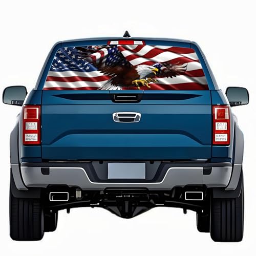 Image of Rear Window Decals for Trucks - 65x17.3 in Back Window American Flag Decals Fit Most Pickup Trucks SUV, Vinyl Back Window Decal Truck Rear Window Graphics for Personalized