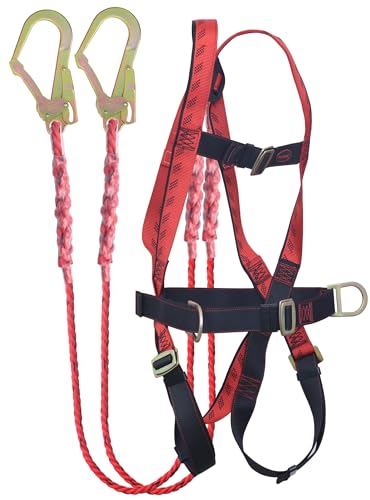 Image of KARAM Full Body Safety Harness (Class P) with Waist Belt for Fall Arrest & Work Positioning with Double Lanyard & Hook | Construction Harness & Fall Protection | PN17(PN206D)(PP)(000 131)(2.0M)