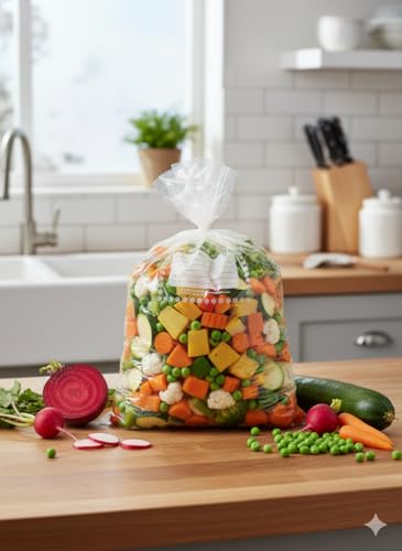 FRIO 70 Gefrierbeutel groß 29x42 cm | Sparpack für Lebensmittel, Gefrierfach und Küche | Gefrierbeutel mit Verschlussbändern und Beschriftungsfeld | Reißfest & robust, Maxi Vorratspack