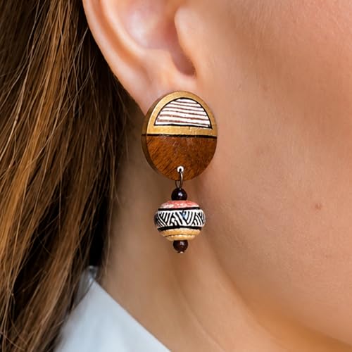 Image of Handcrafted Artistic & Tribal Earrings Collection for Women - Bohemian, Floral, Wooden & Ethnic Statement and Stud Designs