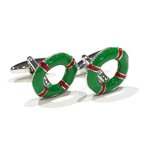 Mancuernillas para hombre con diseño de salvavidas verde y rojo