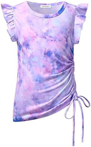 Girl Tie Dye Shirt Size 6 Flutter Sleeve Tops Fashion Clothes Dance Blouses