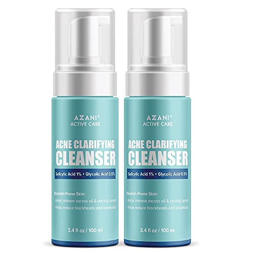 Azani 1% Salicylic Acid Face Wash | Acne Clarifying Cleanser with 1% Salicylic Acid & 0.5% Glycolic Acid For Acne & Oily Skin - Women & Men, 6.76 Oz